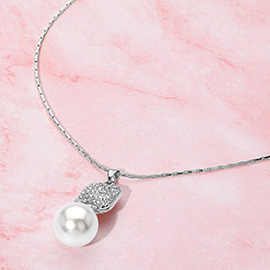 Silver Dipped Pearl Pendant Necklace