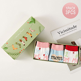 3Pairs - MOM Stripe Heart Flower Pattern Cozy Socks Gift Set