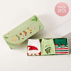 3Pairs - Christmas Striped Green Monster Santa Pattern Cozy Socks Gift Set