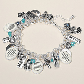 Inspirational Engraved Faith Cross Charm Embellished Bracelet