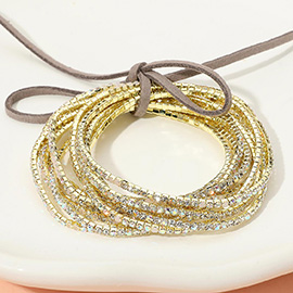 12PCS - Ribbon Colorful Rhinestone Layered Stretch Bracelets