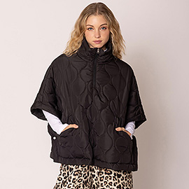 Quilted Short Sleeves Puffer Pullover Poncho