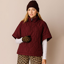 Quilted Short Sleeves Puffer Pullover Poncho