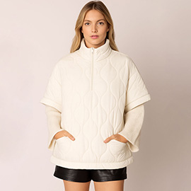Quilted Short Sleeves Puffer Pullover Poncho