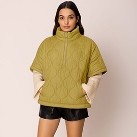 Quilted Short Sleeves Puffer Pullover Poncho