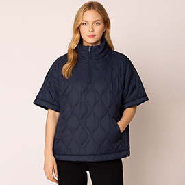 Quilted Short Sleeves Puffer Pullover Poncho