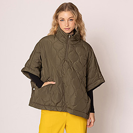 Quilted Short Sleeves Puffer Pullover Poncho