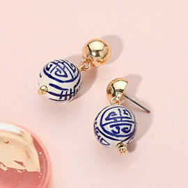 Classic Motif Printed Ceramic Ball Dangle Earrings