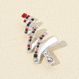 Festive Rhinestone Accented Christmas Tree Pin Brooch