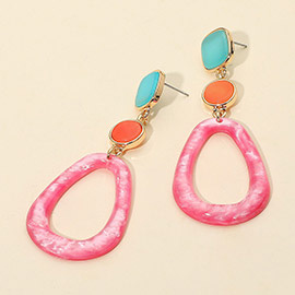 Chunky Sparkly Open Teardrop Hoop Link Drop Earrings