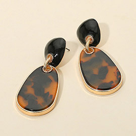 Glossy Finish Tortoise Patterned Teardrop Link Drop Earrings