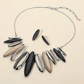 Colored Metal Marquise Stone Statement Necklace
