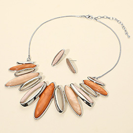Colored Metal Marquise Stone Statement Necklace