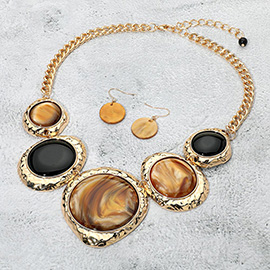 Chunky Sparkled Celluloid Acetate Round Plate Link Statement Necklace