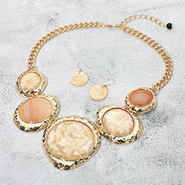 Chunky Sparkled Celluloid Acetate Round Plate Link Statement Necklace