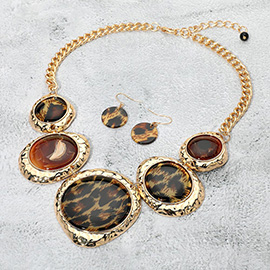 Chunky Sparkled Celluloid Acetate Round Plate Link Statement Necklace
