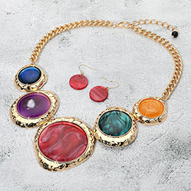 Chunky Sparkled Celluloid Acetate Round Plate Link Statement Necklace