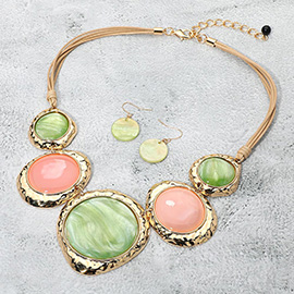 Chunky Sparkled Celluloid Acetate Round Plate Link Statement Necklace