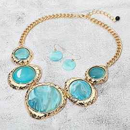 Chunky Sparkled Celluloid Acetate Round Plate Link Statement Necklace