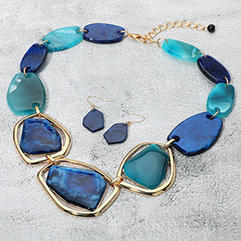 Geometric Chunky Sparkled Celluloid Acetate Plate Link Statement Necklace