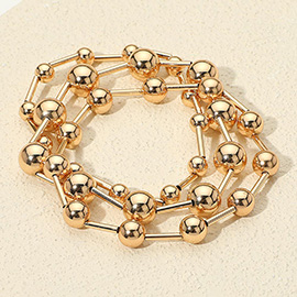 3PCS - Metal Ball Bar Beaded Stretch Multi Layered Bracelets