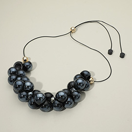 Chunky Bubble Beads Cluster Accent Adjustable Long Necklace