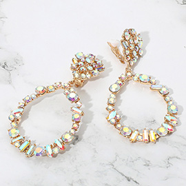 Bold Mixed Shaped Stone Cluster Embellished Open Teardrop Dangle Evening Clip On Earrings