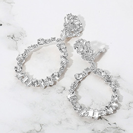 Bold Mixed Shaped Stone Cluster Embellished Open Teardrop Dangle Evening Clip On Earrings