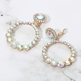 Round Faceted Stone Ring Dangle Evening Clip On Earrings