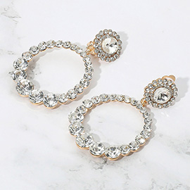 Round Faceted Stone Ring Dangle Evening Clip On Earrings