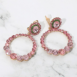 Round Faceted Stone Ring Dangle Evening Clip On Earrings