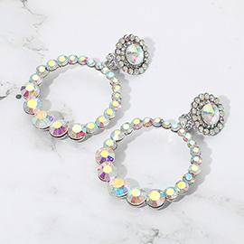 Round Faceted Stone Ring Dangle Evening Clip On Earrings