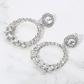 Round Faceted Stone Ring Dangle Evening Clip On Earrings