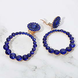 Round Faceted Stone Ring Dangle Evening Clip On Earrings