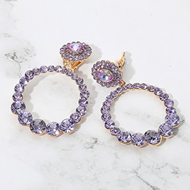 Round Faceted Stone Ring Dangle Evening Clip On Earrings