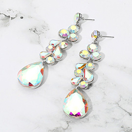 Teardrop Stone Cluster Drop Evening Earrings
