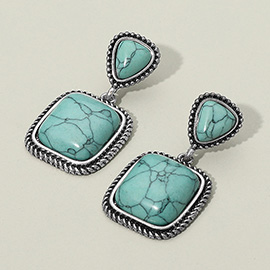 Western Antique Square Stone Dangle Earrings