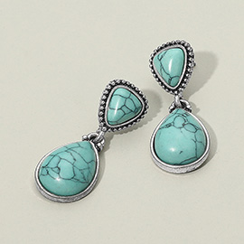 Western Antique Teardrop Stone Dangle Earrings