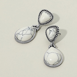 Western Antique Teardrop Stone Dangle Earrings