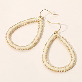 Faux Leather Wrapped Beaded Edge Open Teardrop Dangle Earrings