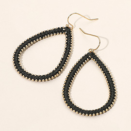 Faux Leather Wrapped Beaded Edge Open Teardrop Dangle Earrings