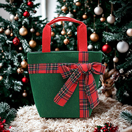 Plaid Bow Accent Christmas Tote Bag