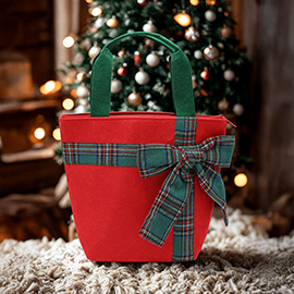 Plaid Bow Accent Christmas Tote Bag