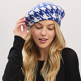 Houndstooth Knit Beret Hat