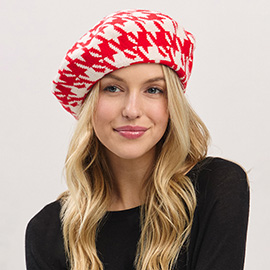 Houndstooth Knit Beret Hat
