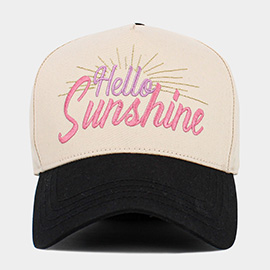 HELLO SUNSHINE Message Embroidered Corduroy Baseball Cap