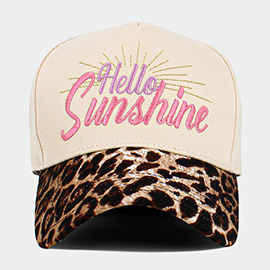 HELLO SUNSHINE Message Embroidered Leopard Corduroy Baseball Cap