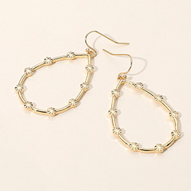 Textured Metal Disc Station Around Open Teardrop Dangle Earrings