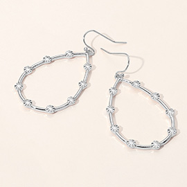 Textured Metal Disc Station Around Open Teardrop Dangle Earrings