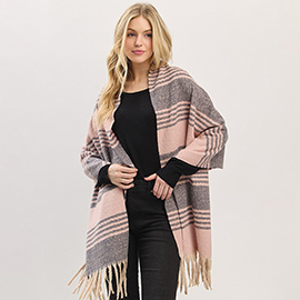 Oversized Super Soft Striped Fringe Scarf